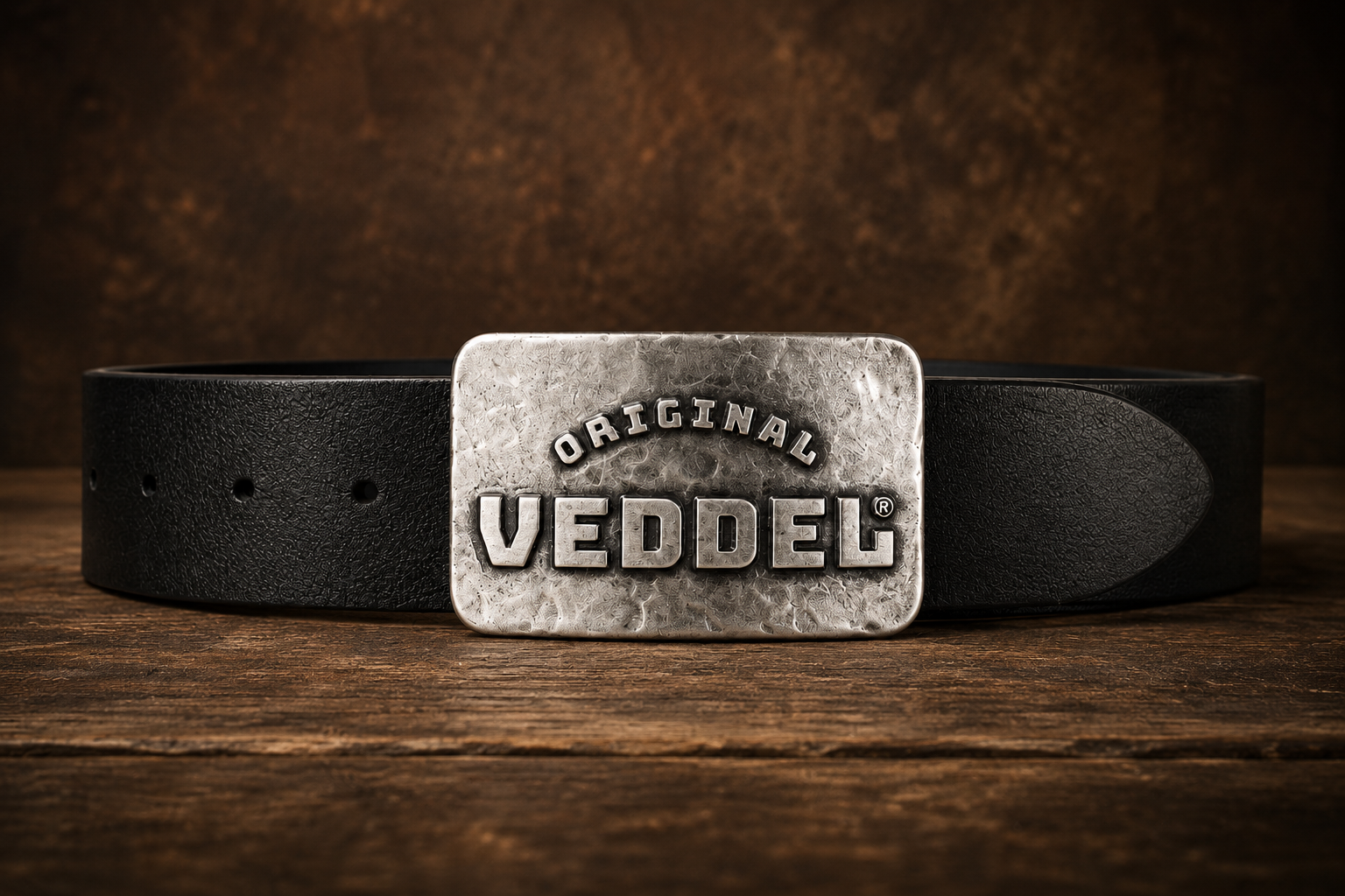 Original Veddel Koppelschloss, massive Metallschnalle im Used-Look – am Gürtel getragen