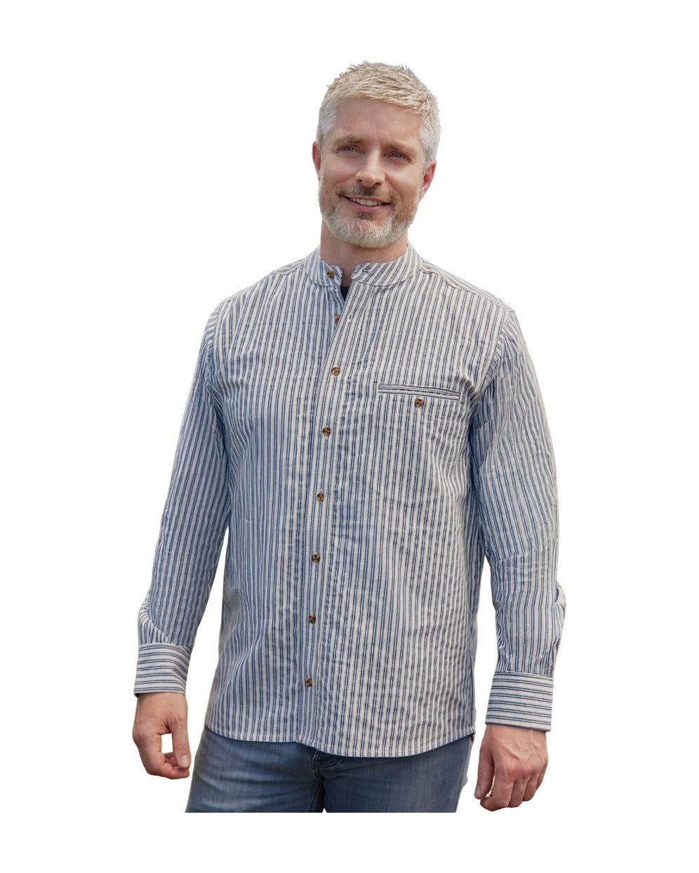 Men's Comfort Cotton Grandfather Shirt - Ecru/White Stripe (FL17)