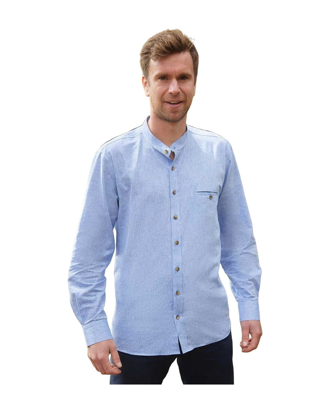 Men's Irish Collarless Linen Grandad Shirt - Ocean Blue (LN13)