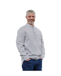 Men's Flannel Grandfather Shirt - Black Stripe on Ivory (LV1)