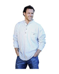 Men's Flannel Grandfather Shirt - Blue and Ivory Stripe (LV2)